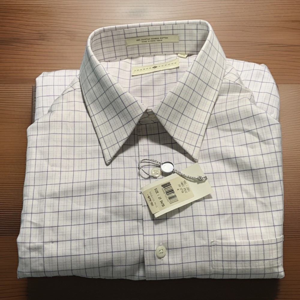 Joseph Abboud Dress Shirt 17 34/35 NWT White Purple Windowpane Egyptian Cotton
